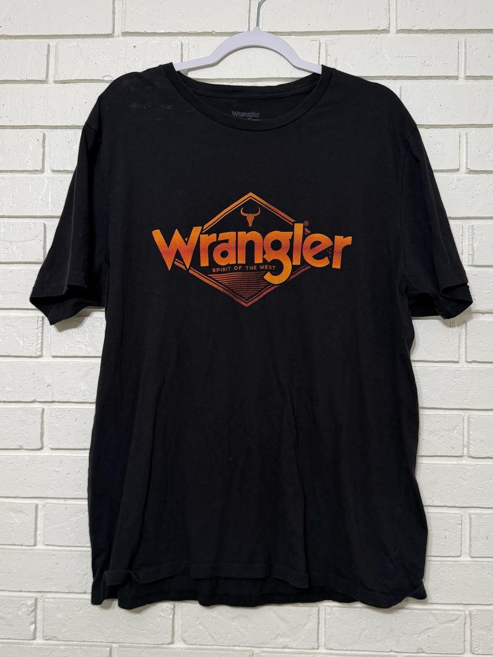 Men’s XL Wrangler Spirit of the West Graphic Tee Black Orange Logo T-Shirt